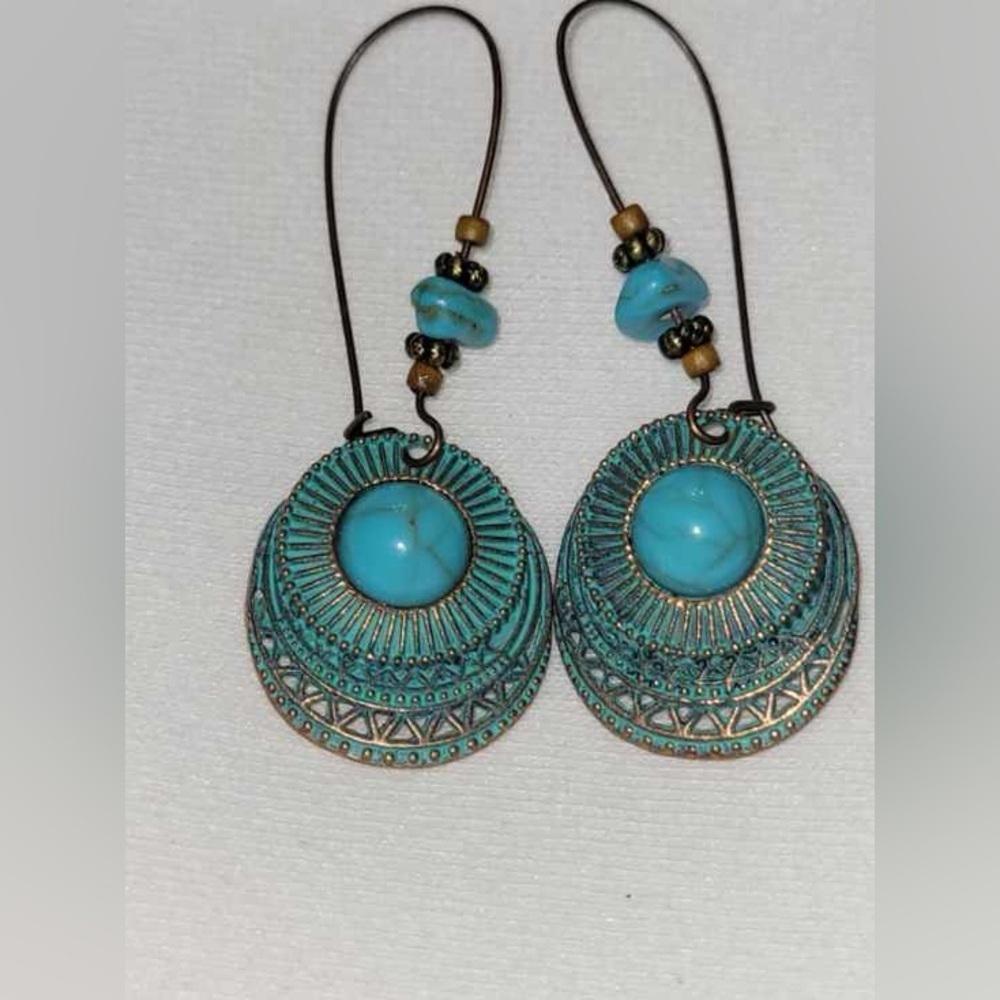 Turquoise Stone Bohemian Dangle Earrings